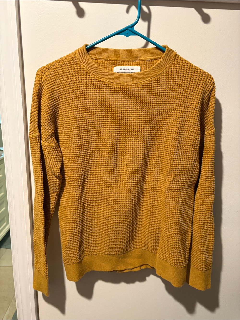 REI Waffle-Knit Crewneck Sweater in Mustard